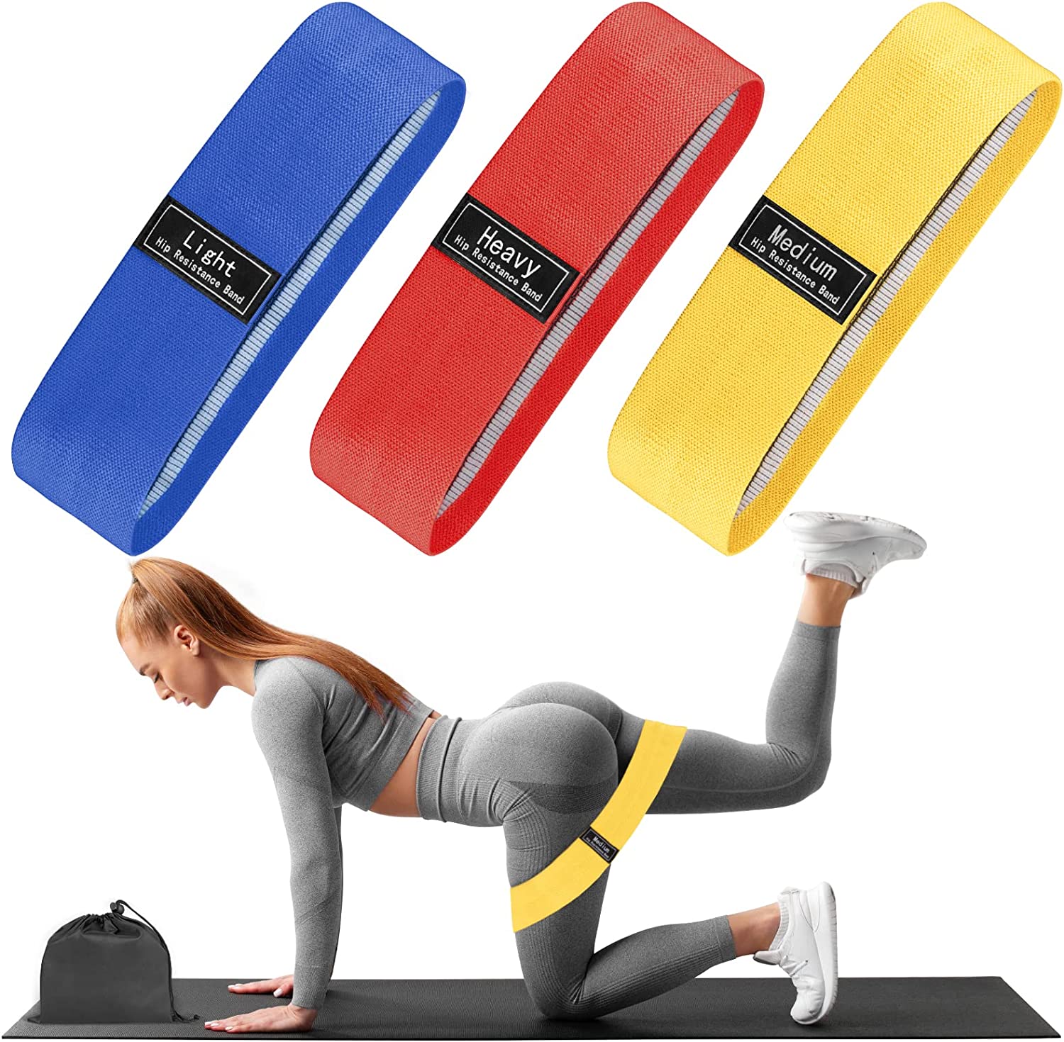 POWAITER Resistance Bands, 3 Packs Fitness Workout Exercise Hip Peach Band